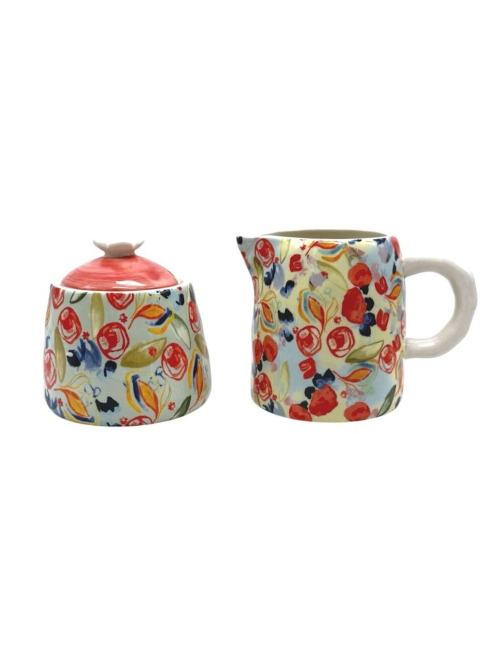 Anthropologie Floral Ceramic Creamer & Sugar Dish Set With Lid